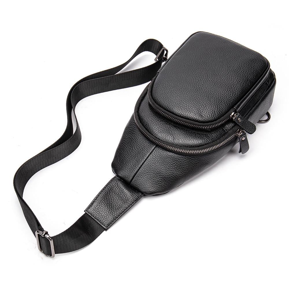 Чоловіча сумка-слінг Lorian з відділеннями на блискавці з натуральної шкіри Чорний (LR 259122-black) - фото 5 Чоловіча сумка-слінг Lorian з відділеннями на блискавці з натуральної шкіри Чорний (LR 259122-black) - фото 5