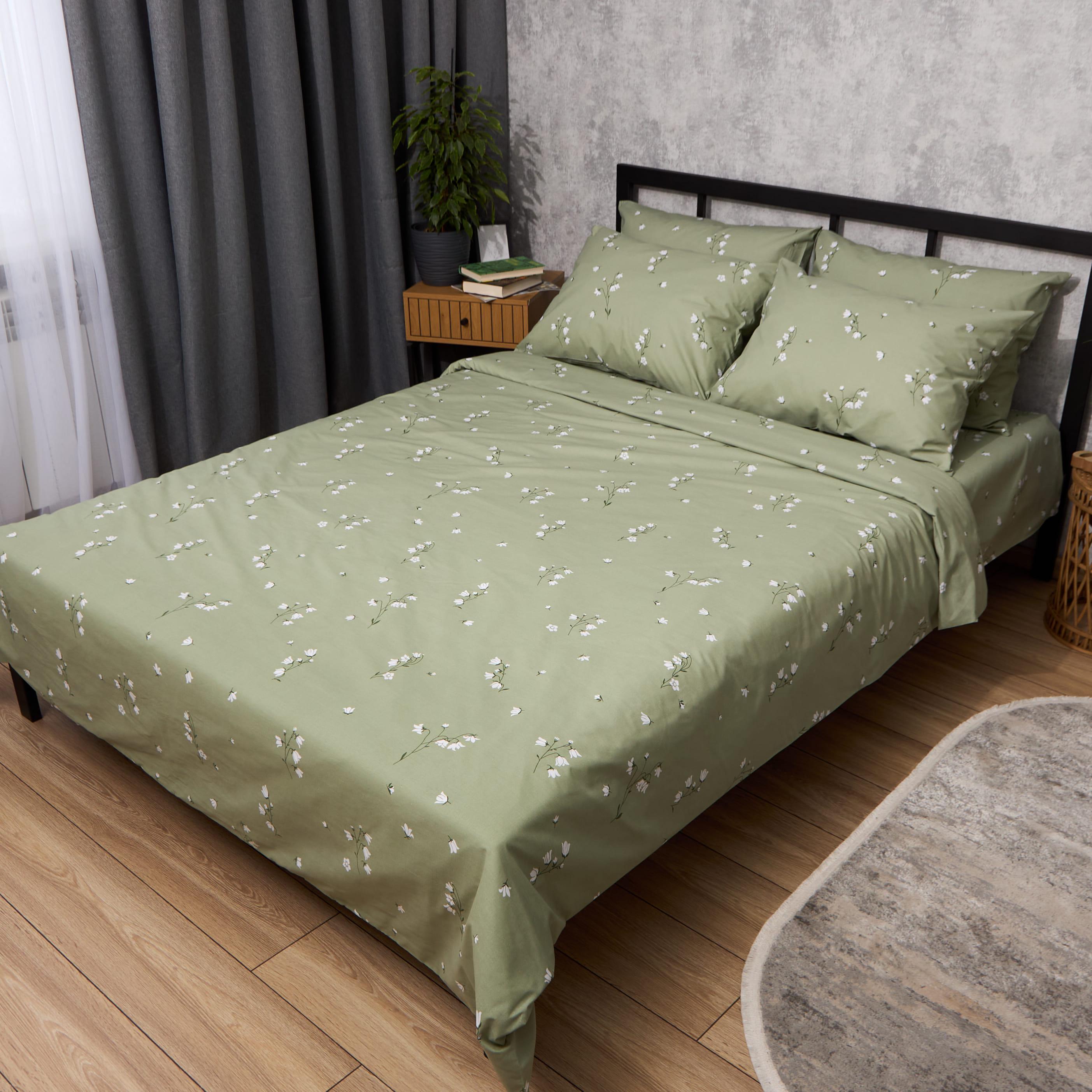 Комплект постільної білизни Moon&Star Бязь Gold Люкс Green Bloom двоспальний 175х210 см наволочки 2 шт. 70х70 см (MS-820014007)