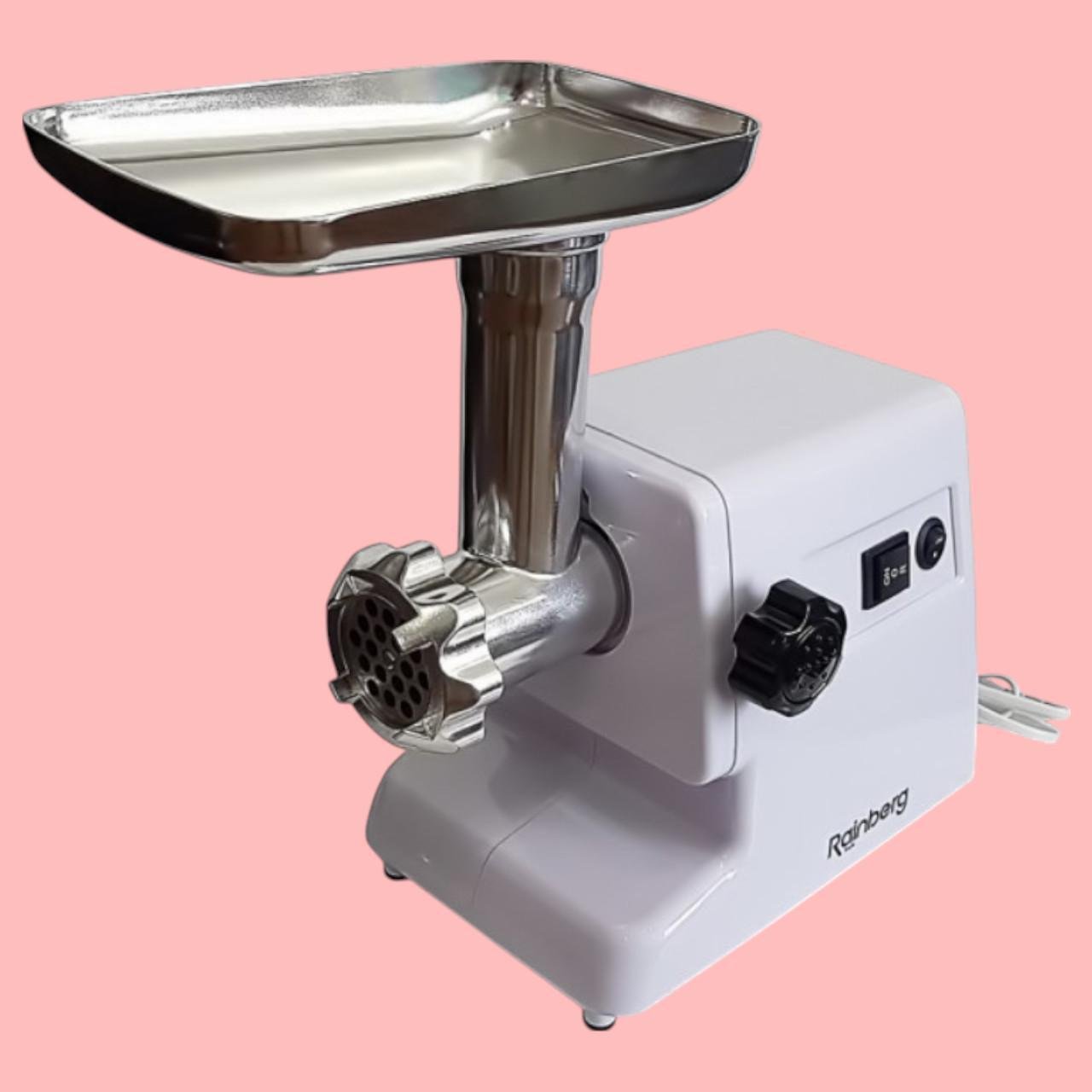 М’ясорубка електрична Rainberg RB-671 з міцним металевим шнеком і насадкою для кеббе 2000 Вт Білий (є54)