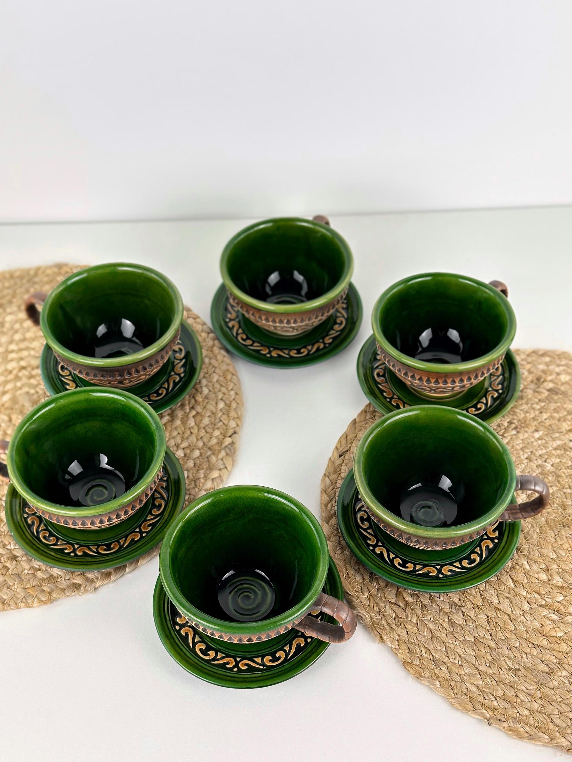 Набір глиняних чашок та блюдець Гражда 6 шт. Коричневий (17019-25) - фото 9