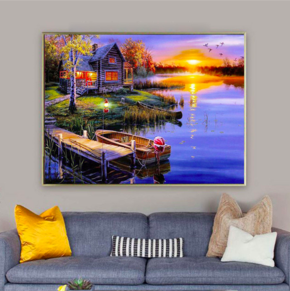 Картина алмазна вишивка Будиночок біля річки (карт-000004)