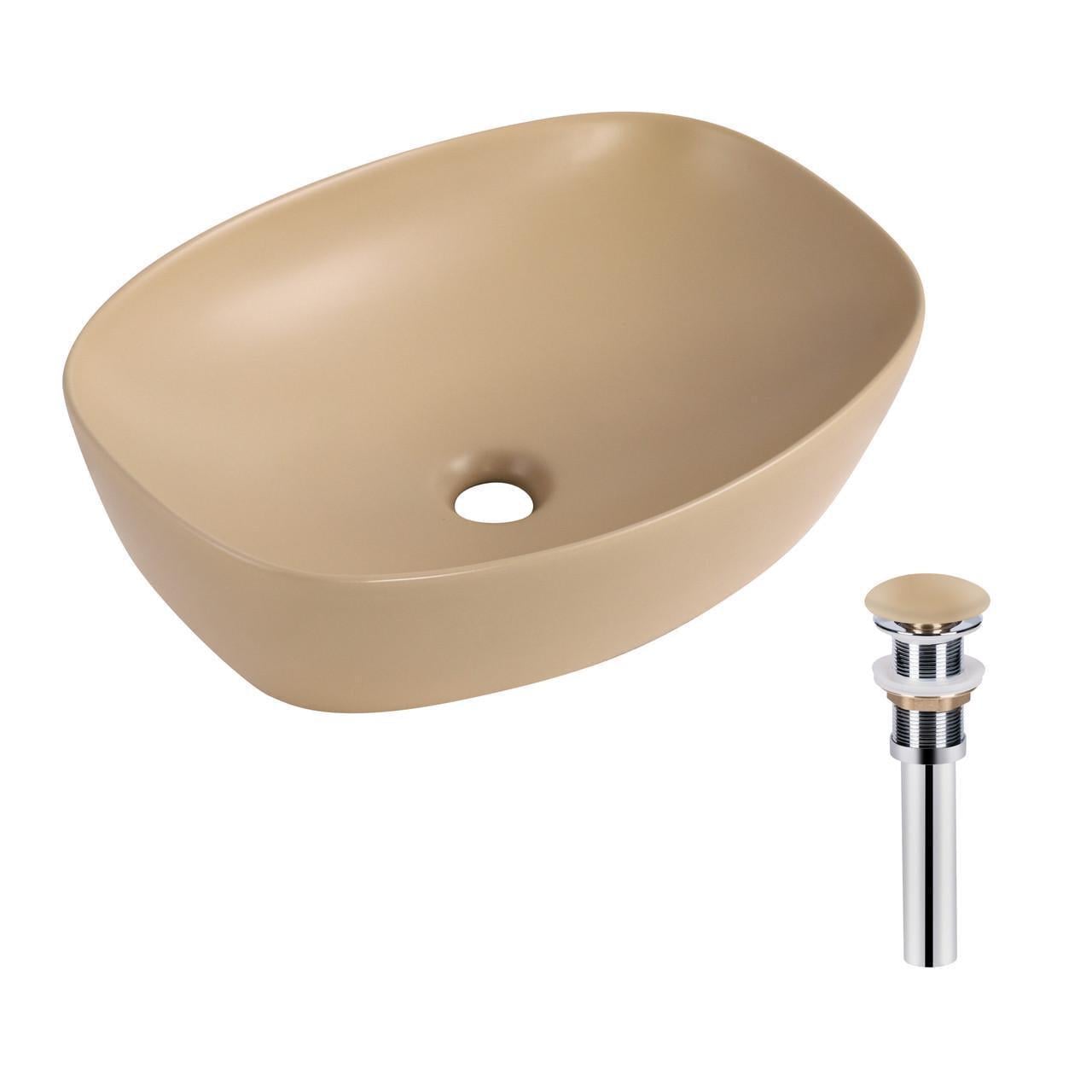 Раковина накладная Qtap Robin прямоугольная с донным клапаном 500х380х140 мм Beige (QT04116302SB)