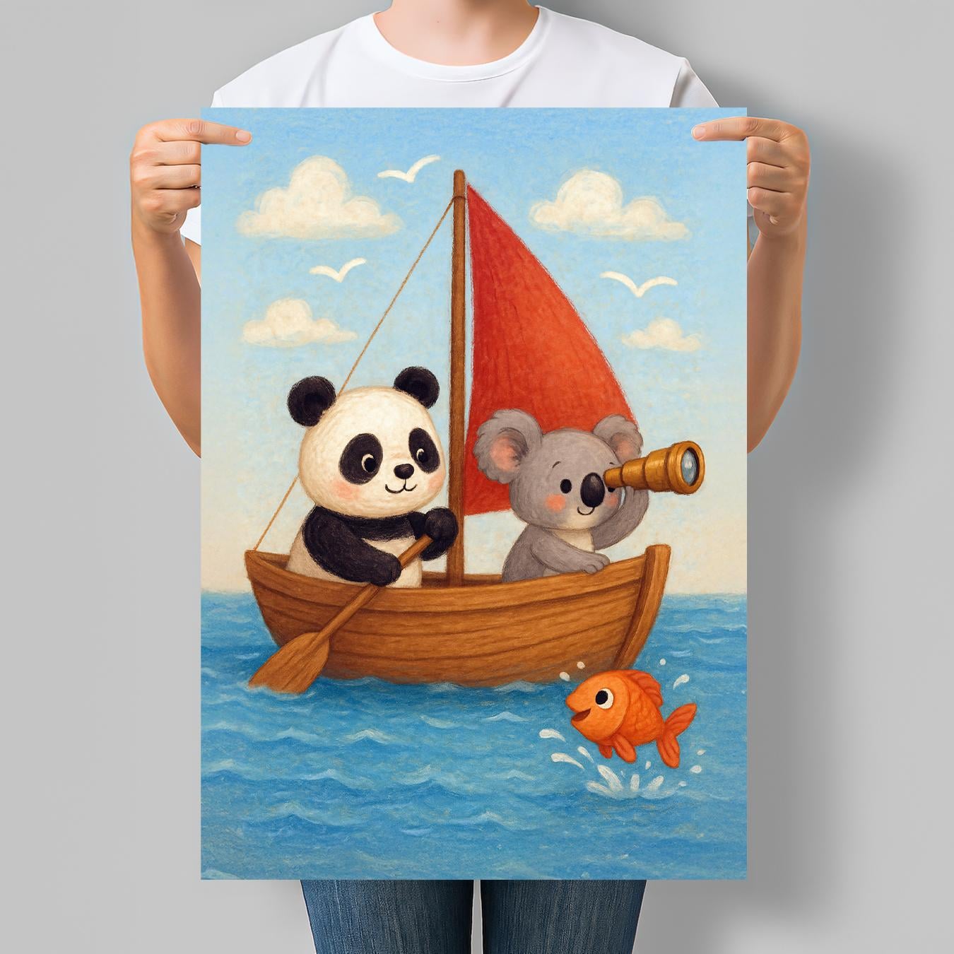 Постер для детской комнаты Панда и Коала на кораблике 42x60 см A2 без рамки (DYT012_A2)