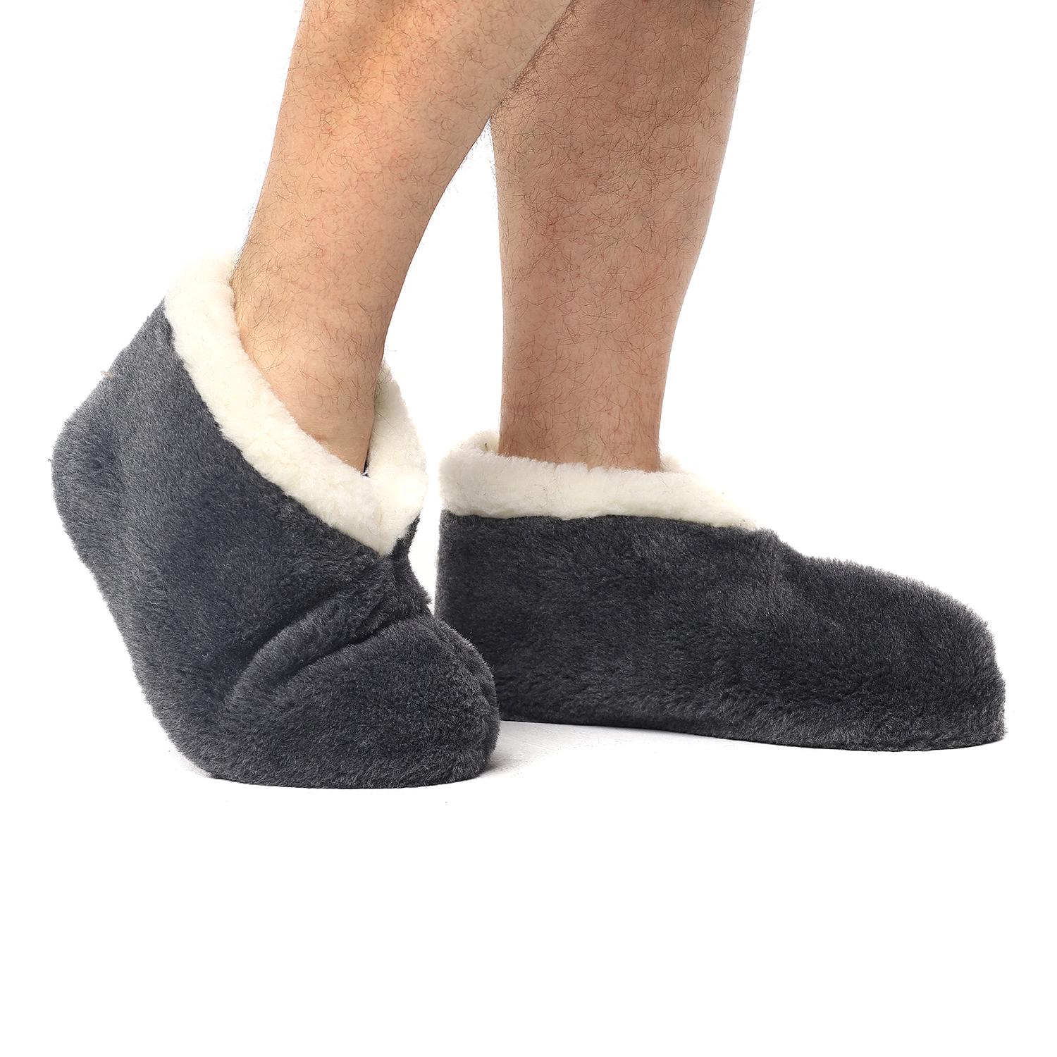 Домашние тапочки мужские из шерсти мериносовой овчины р. 40-41 Серый/Белый (81430)