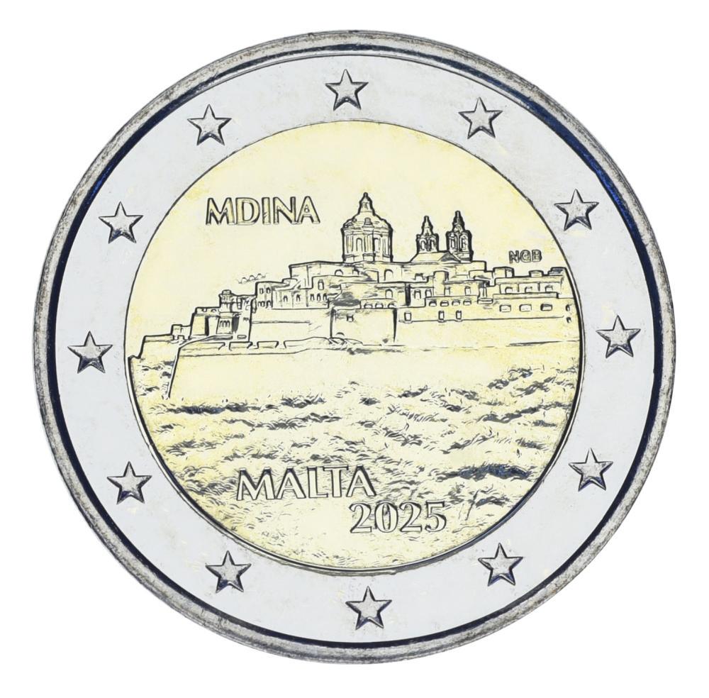 Коллекционная монета Мальта 2 евро 2025 Биметалл UNC Мдина-исторический город (М22254)