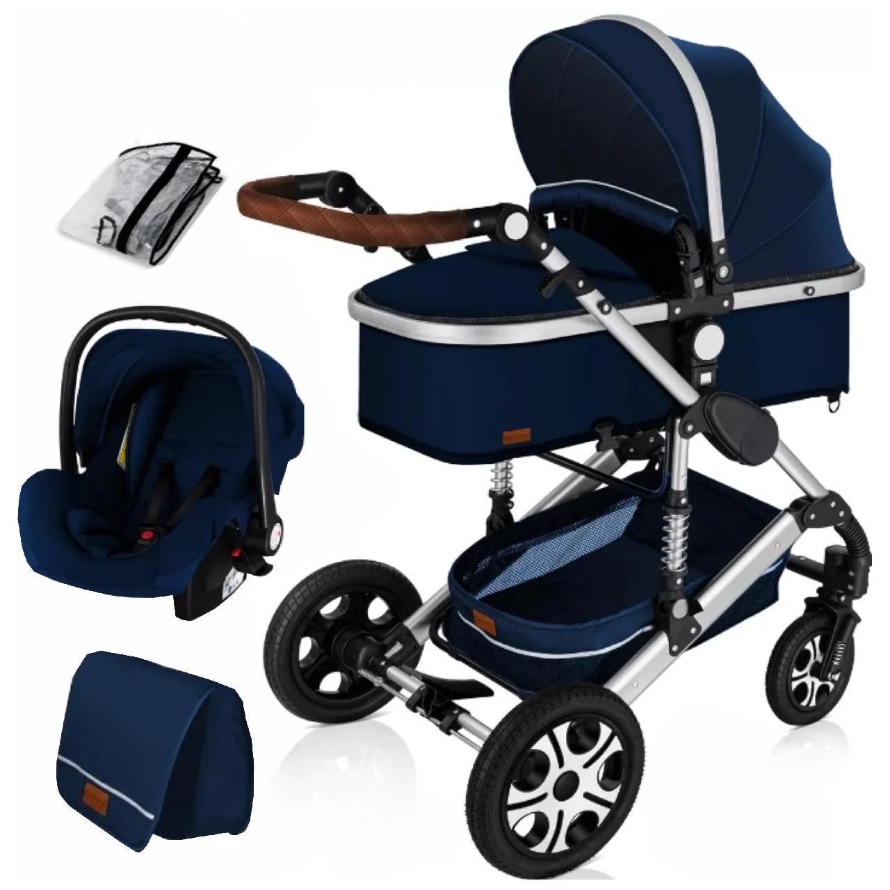 Коляска дитяча з автокріслом KESSER 3в1 94x64x119 см Синій/Срібний