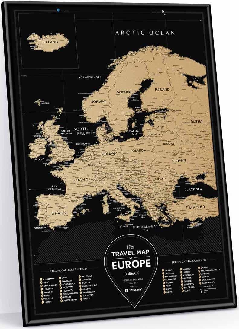 Скретч карта 1DEA.me Travel Map Europe в раме Black (BEF)