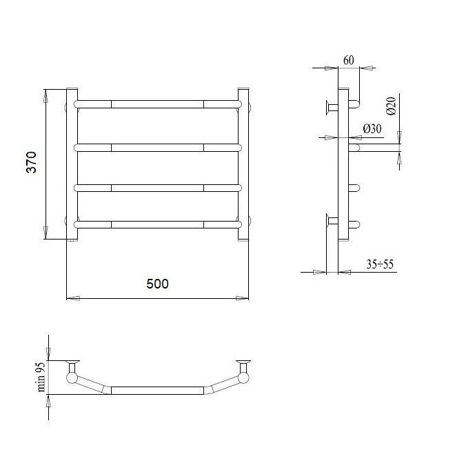 Полотенцесушитель электрический PALADII Классик электро 370х500х4R терморегулятор ТР01 Черный (РШе370РRЧМ) - фото 3 Полотенцесушитель электрический PALADII Классик электро 370х500х4R терморегулятор ТР01 Черный (РШе370РRЧМ) - фото 3