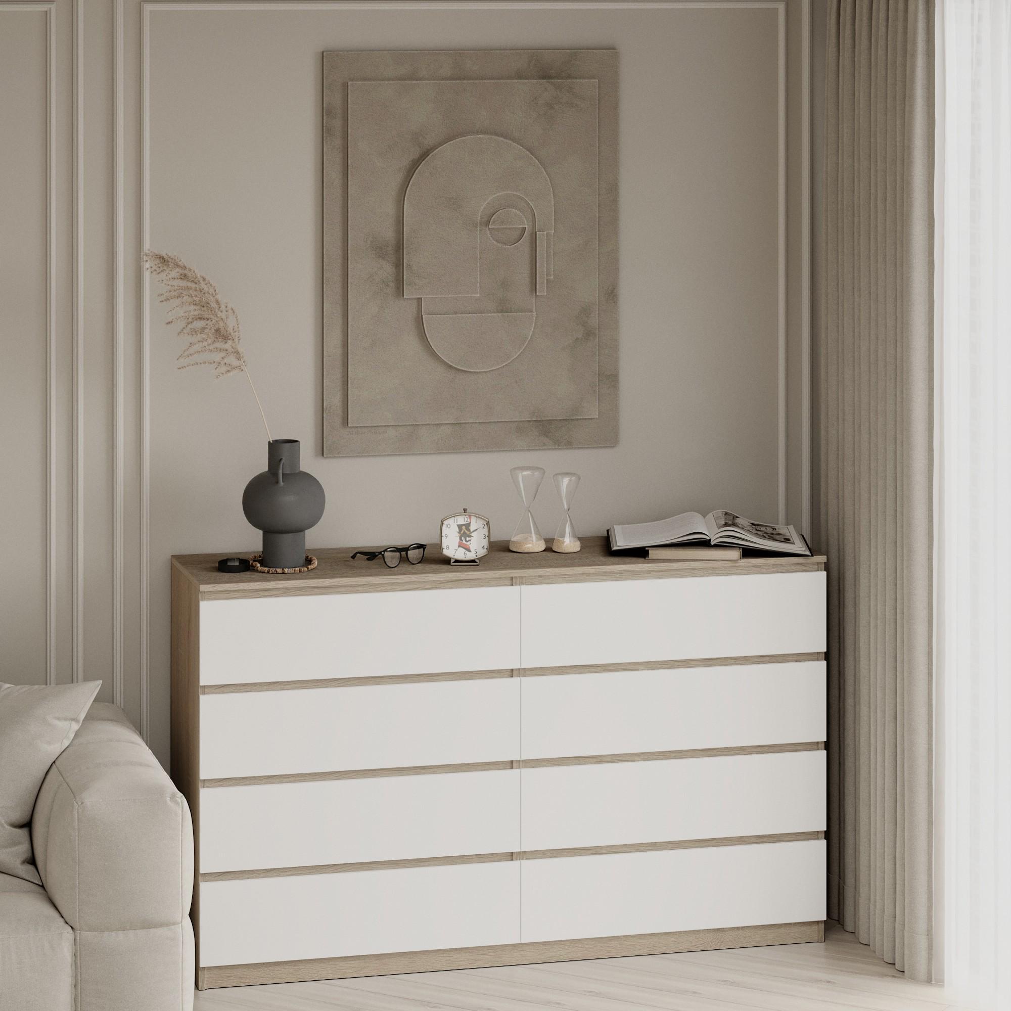 Комод на 8 ящиков без ручек Line KF8 1400x450x1035 мм Дуб Сонома/Белый - фото 1