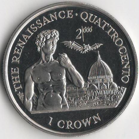 Коллекционная монета Остров Мэн 1 крона 1998 Ренессанс Кватроченто UNC (KM#894)
