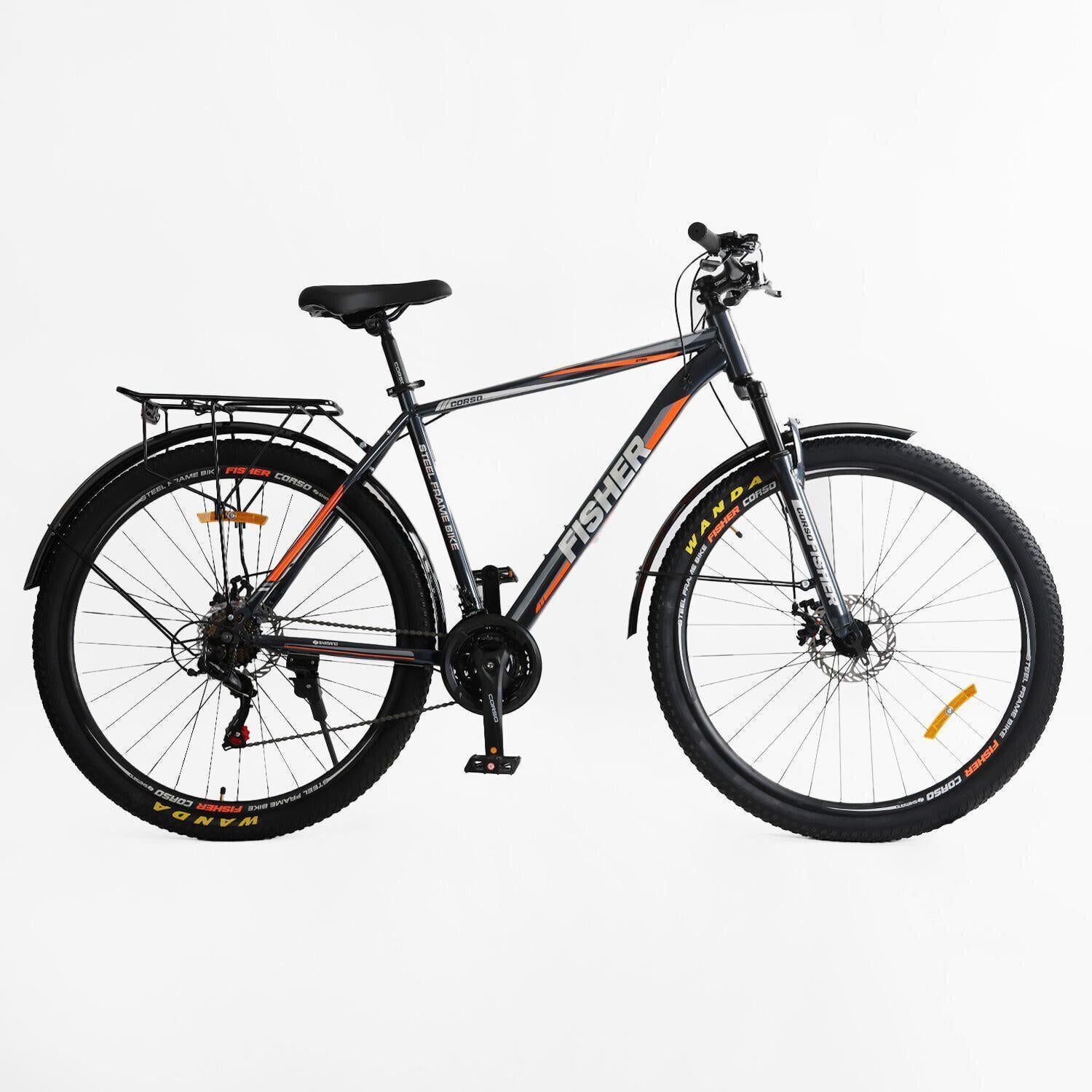 Велосипед горный Corso Fisher 29" с багажником рама 21" Черно-оранжевый