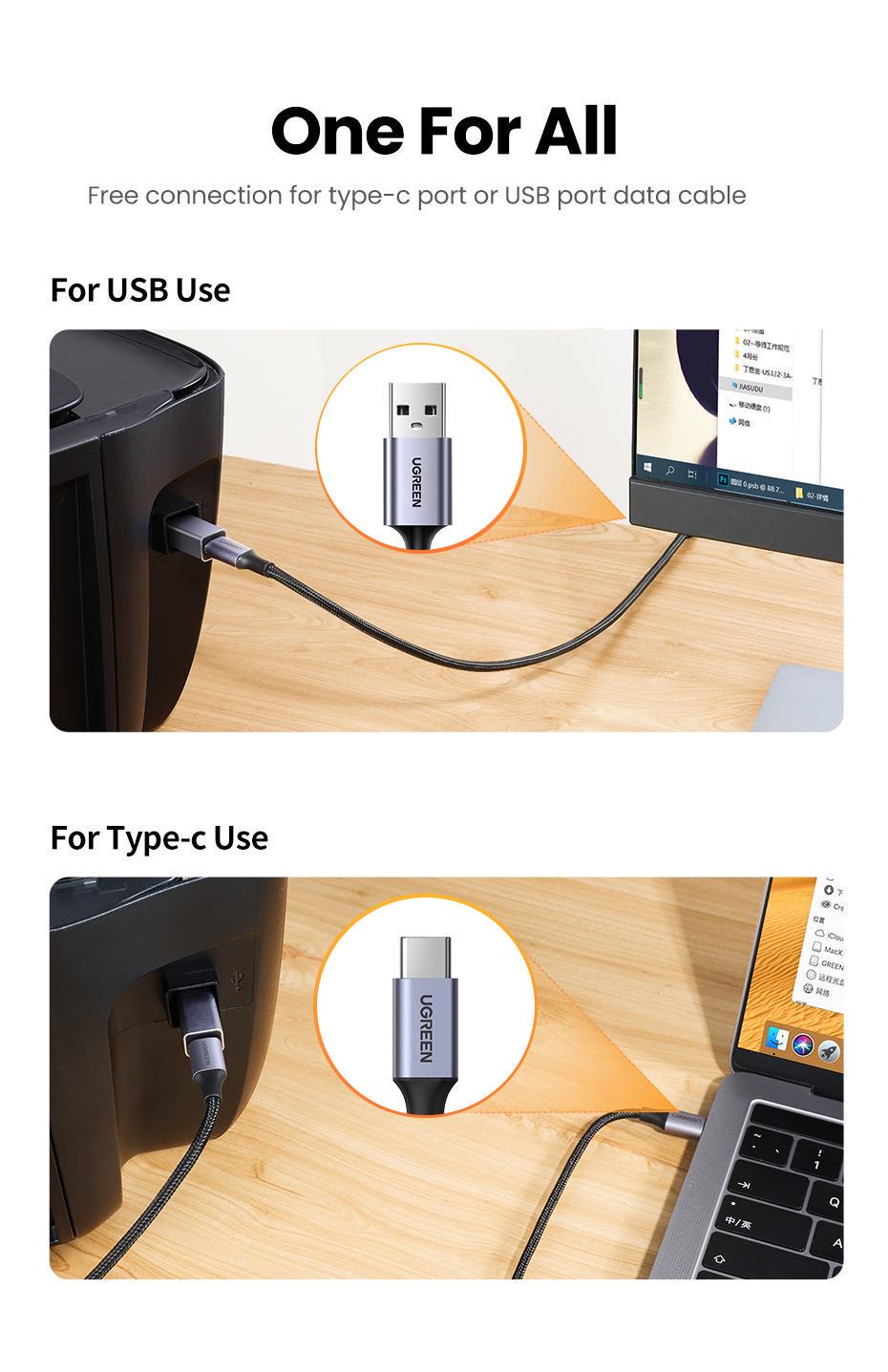Кабель для принтера UGREEN USB Type-B 2.0-Type-C 480 Мбит/с USB-B на USB-C Серый (20120) - фото 3