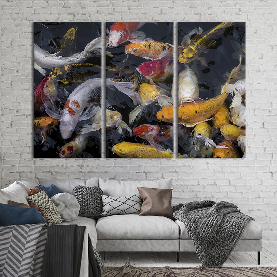 Модульная картина на холсте Триптих Пёстрые японские карпы 156x100 см (168-31)