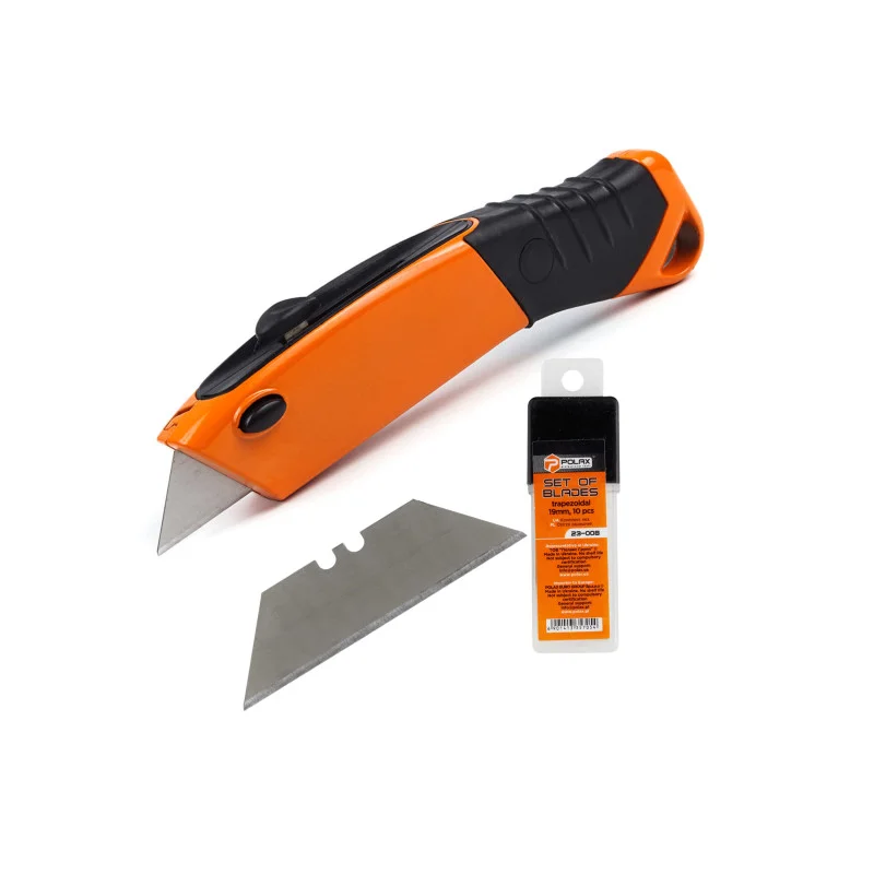 Нож трапециевидный Polax и комплект лезвий трапециевидных 19 мм 10 шт. (335-72)