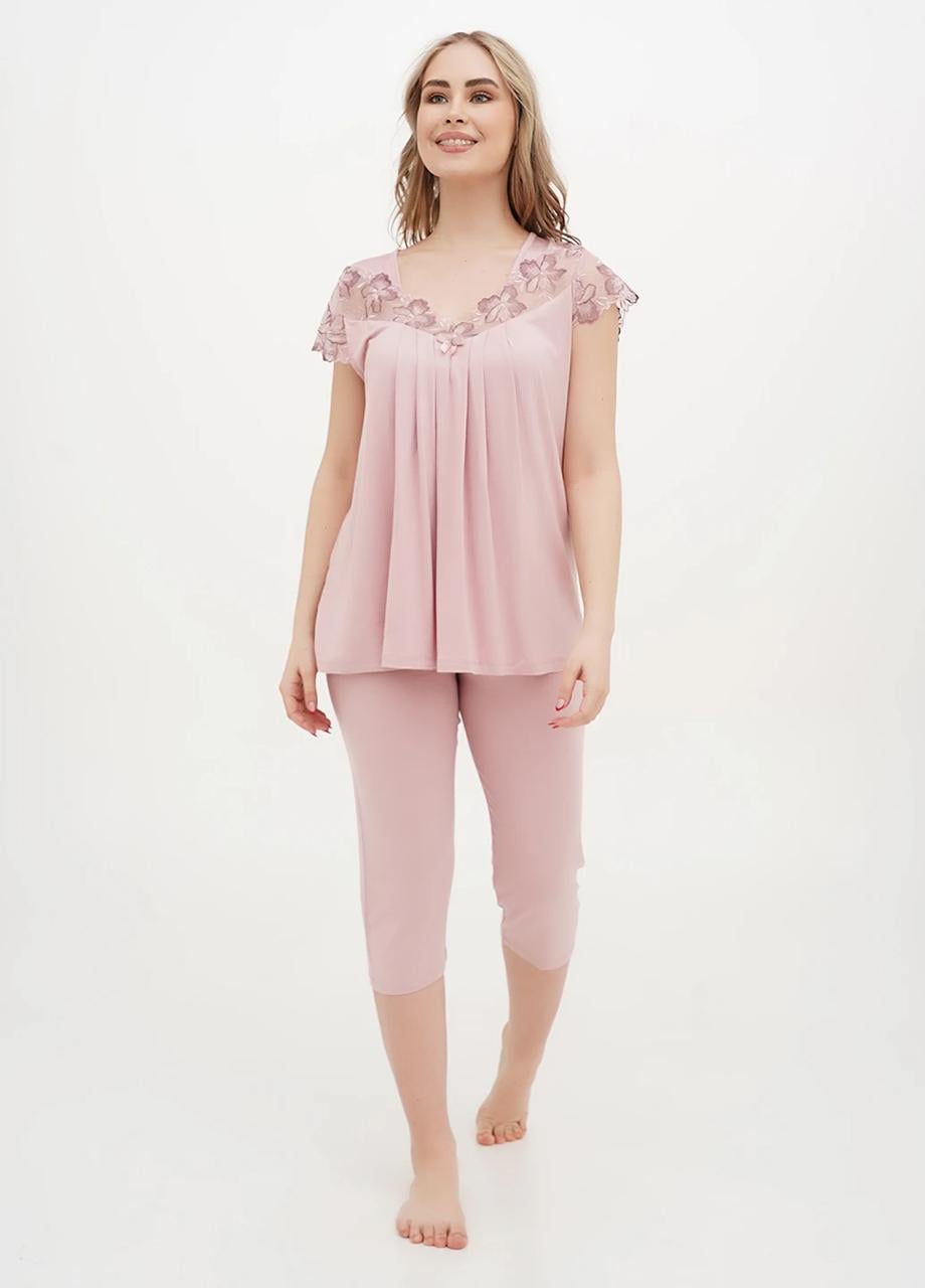 Пижама женская Cotpark футболка/бриджи 3XL Пудровый (14173-3-3XL)