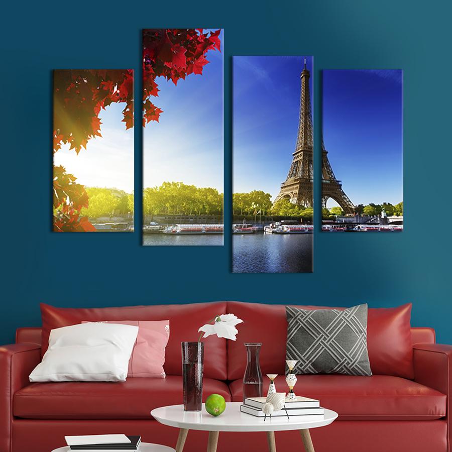 Картина модульная из 4 частей Вид с берега реки на Эйфелеву башню M 89x56 см (325-42)