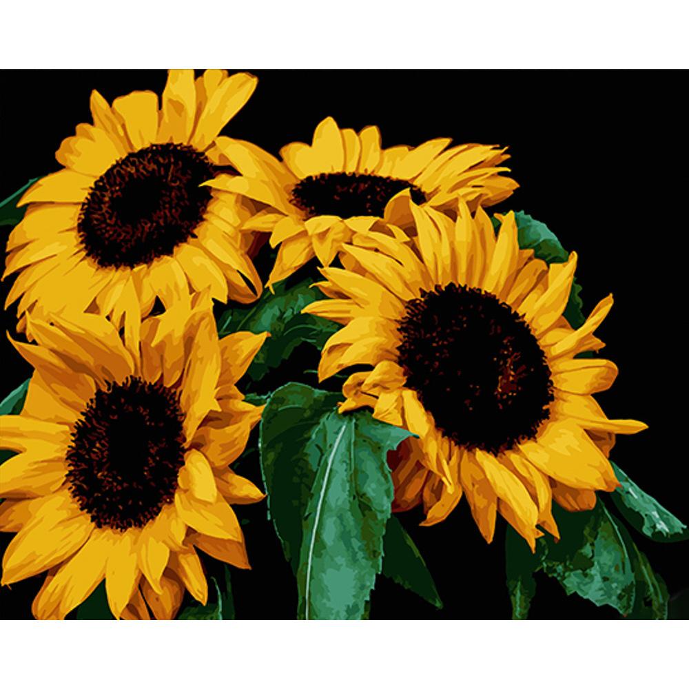 Картина по номерам Strateg Премиум Подсолнухи на черном фоне 40x50 см (Str-AH1049)