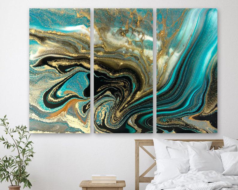 Модульная картина на холсте из трех частей KIL Art Мрамор с золотым блеском 128x81 см (M3_L_334)