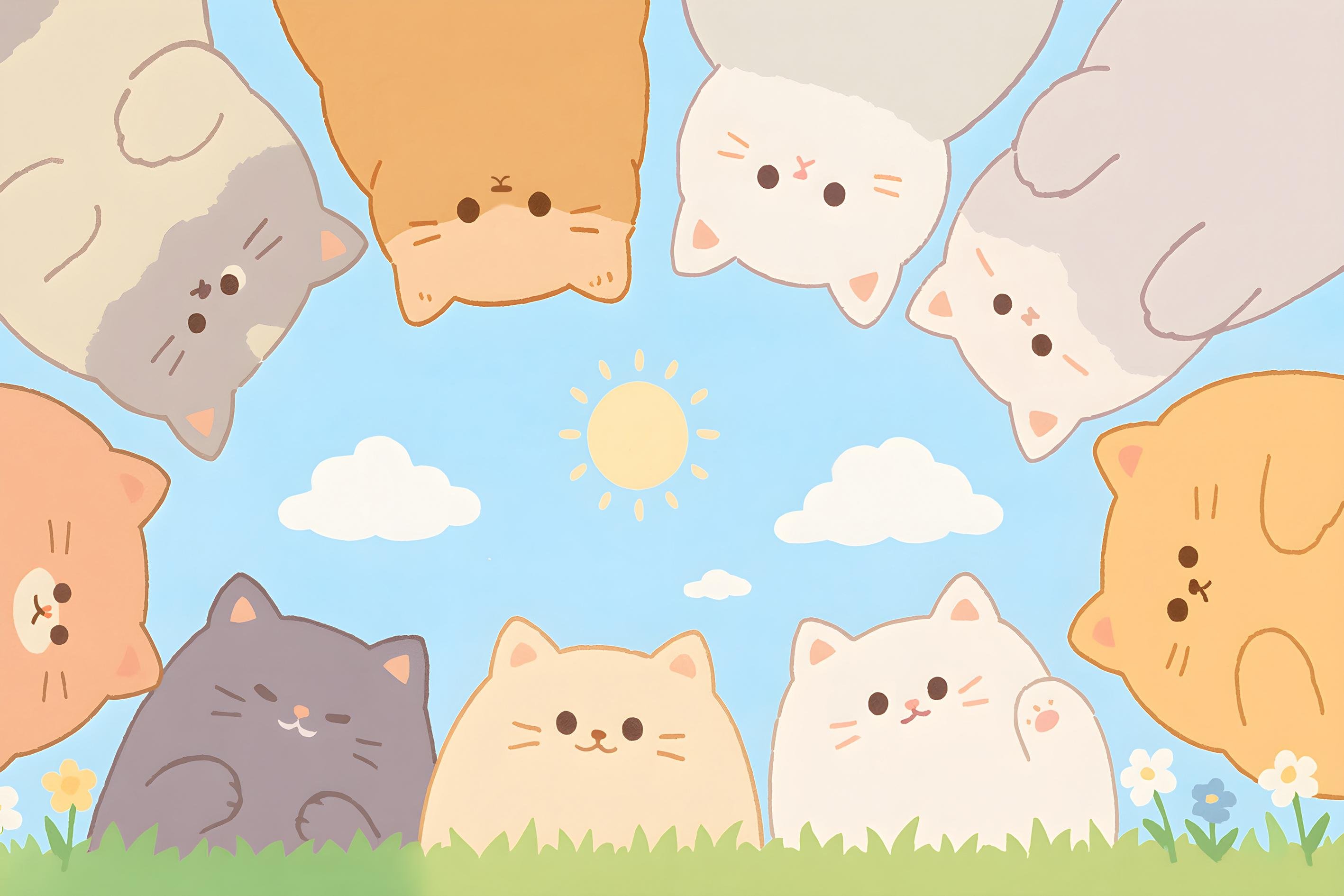 Фотообои флизелиновые Upstream Кошачий круг Милые котики под солнцем 230х153 см (S5KID-100/3)
