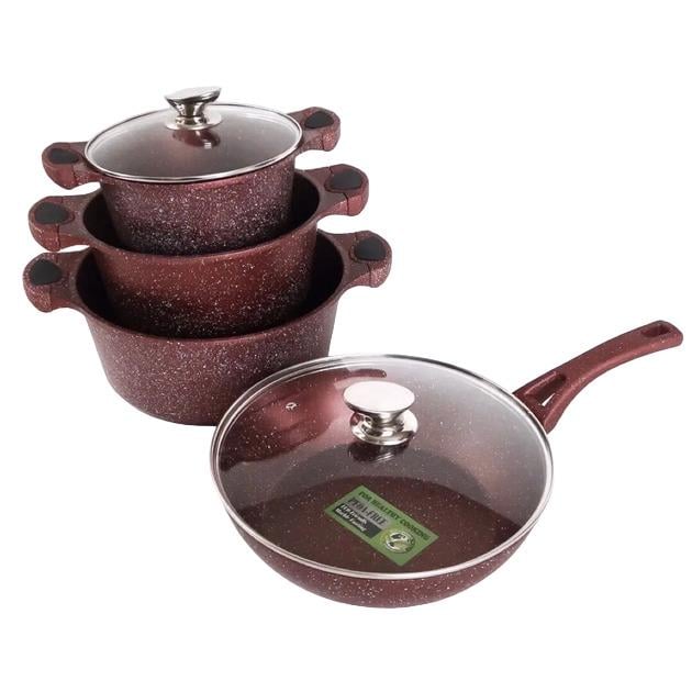 Набір каструль Benson BN-334 з антипригарним гранітним покриттям 8 предметів Червоний (15467098)