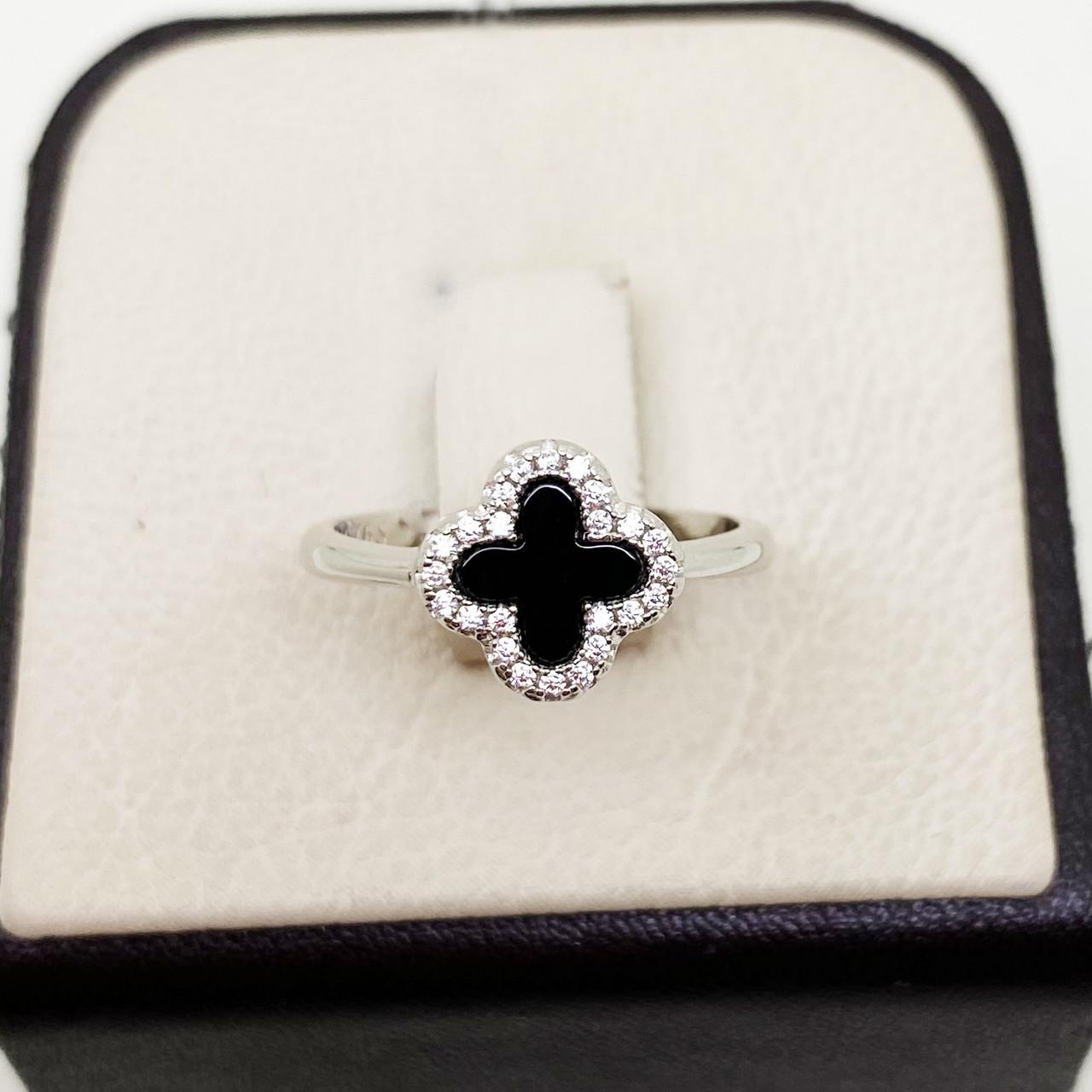 Кольцо серебряное Клевер с агатом р. 19 2,55 г (1796874354)