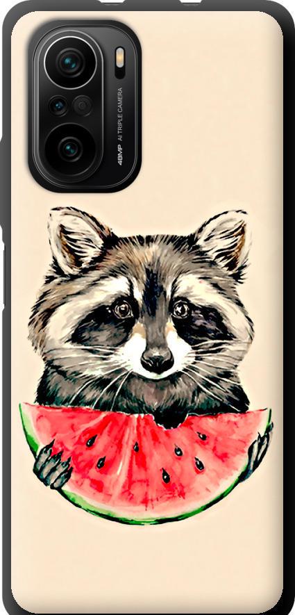 Чехол на Xiaomi Poco F3 Енотик с арбузом (4605b-2280-42517)