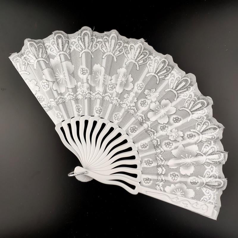 Весільне віяло з сріблястим візерунком 24х42 см Білий (С3490)
