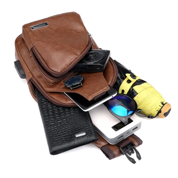 Сумка-слінг чоловіча через плече з одним основним відділенням Коричневий (LR 3416 BNL) - фото 4