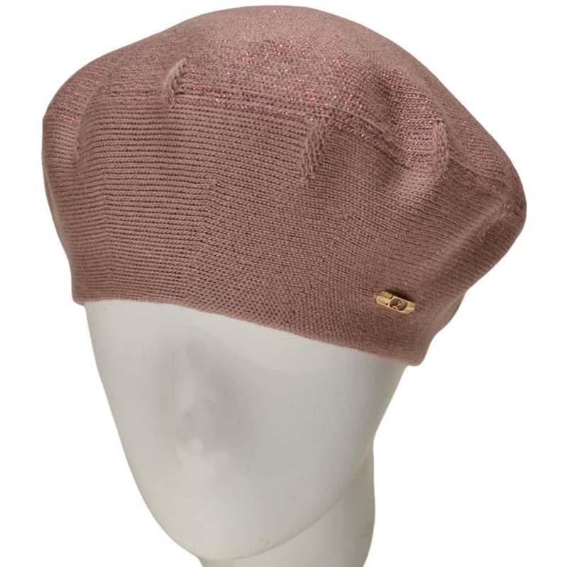 Берет женский Lirus Клео двойной шерстяной тонкой вязки с люрексовой нитью Светло-пудровый (111322)