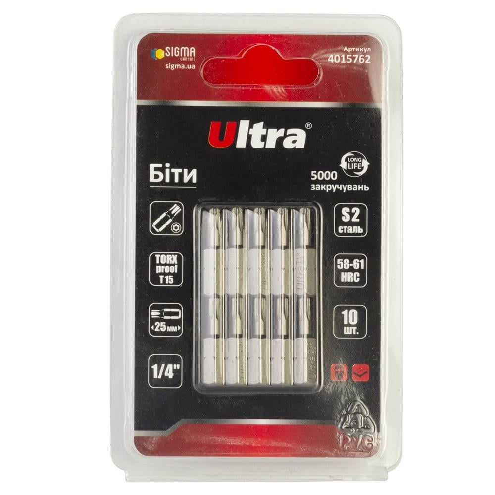 Набір біт Ultra TORX-proof 15x25 мм 1/4" 10 шт. S2 в блістері (4015762)