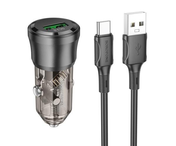 Зарядний пристрій автомобільний Borofone BZ23 QC3.0/PD18W cable Type-C Transparent Зарядний пристрій автомобільний Borofone BZ23 QC3.0/PD18W cable Type-C Transparent