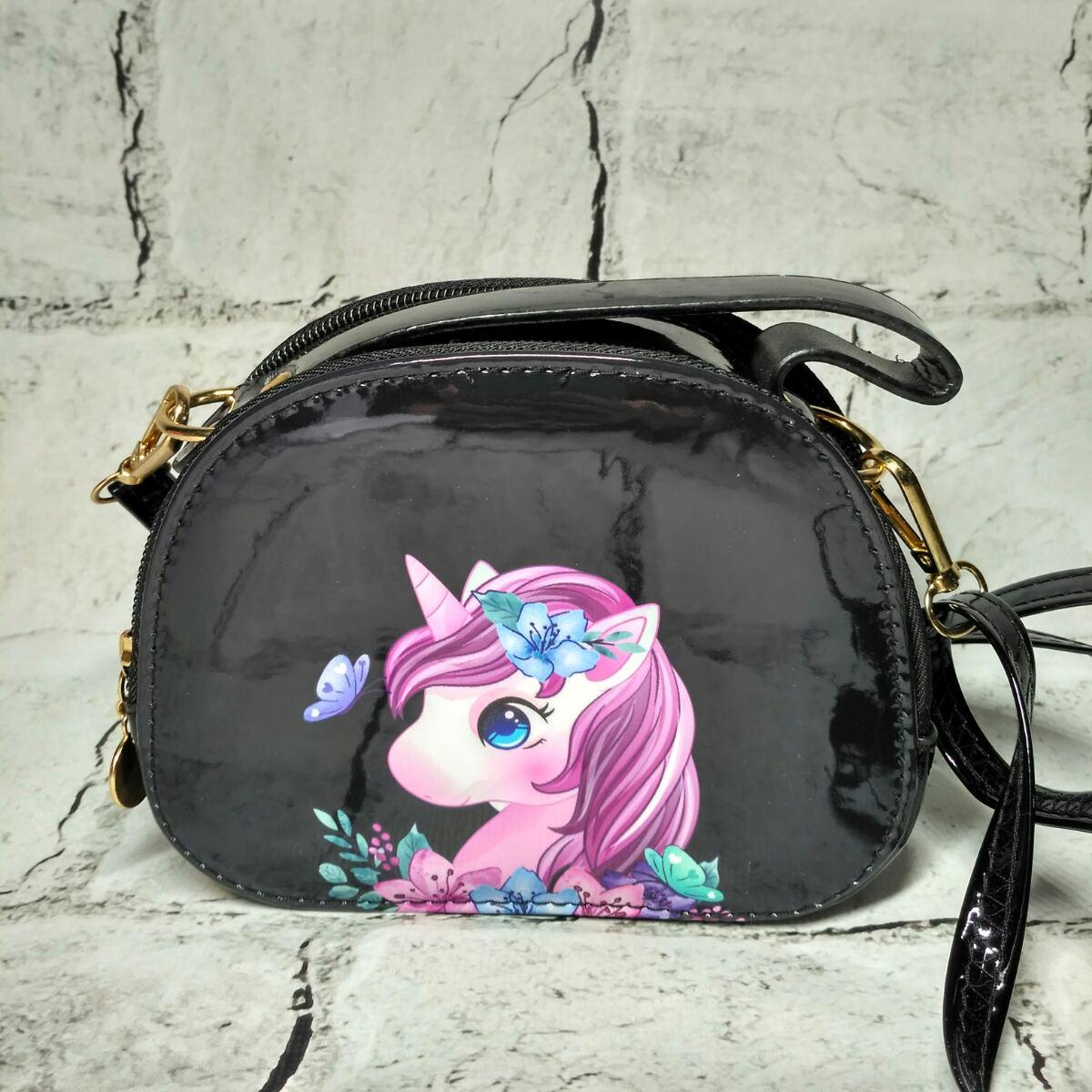 Сумочка дитяча лакова Єдиноріг міні 15х12х5 см Чорний (730-8)