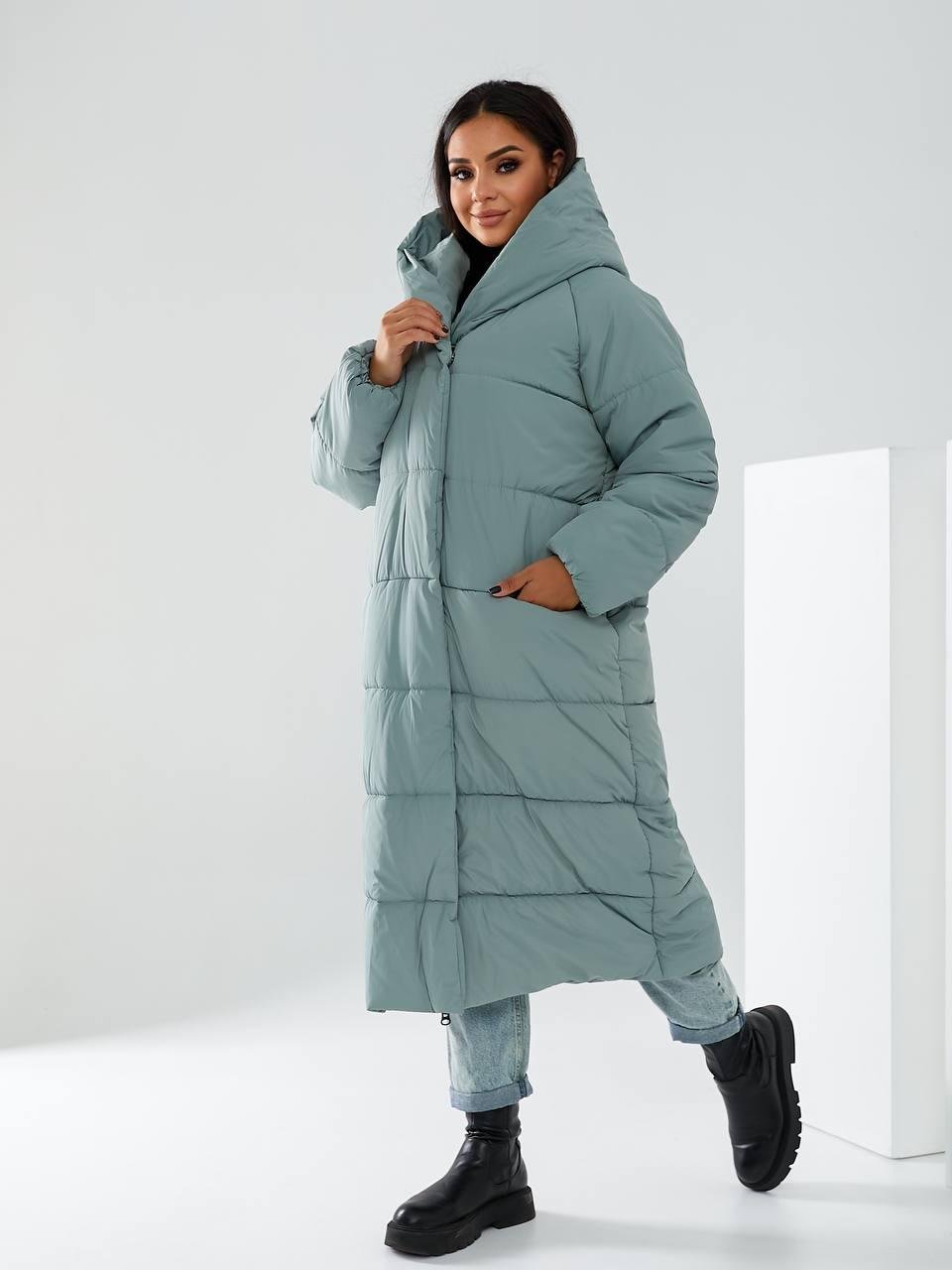 Пальто-пуховик довге на кнопках Аiza А521 р. 46-48 Морозна шавлія - фото 3