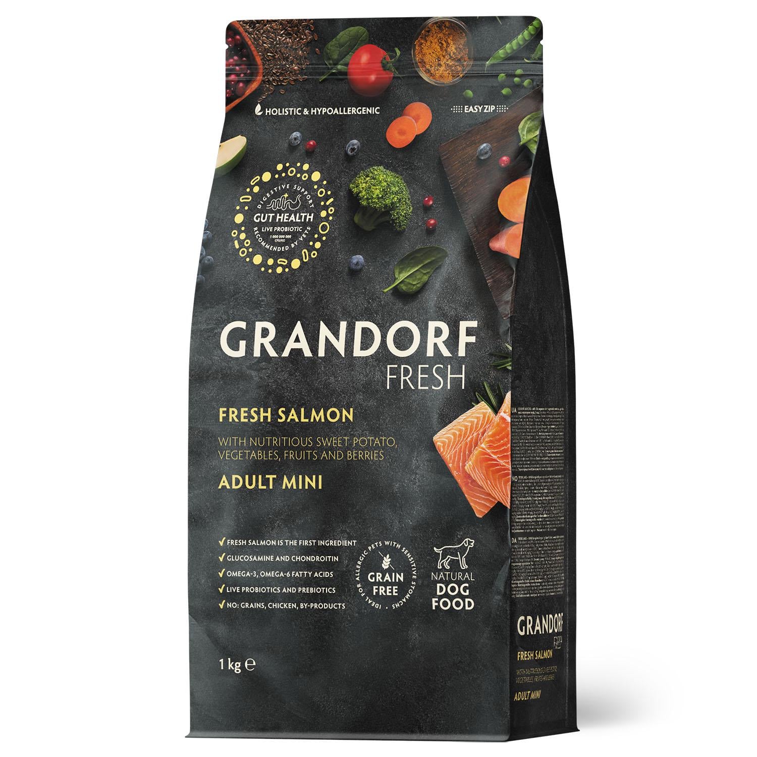 Корм для взрослых собак малых пород Grandorf Fresh Dog Mini Salmon & Sweet Potato с лососем и бататом 1 кг (93901)