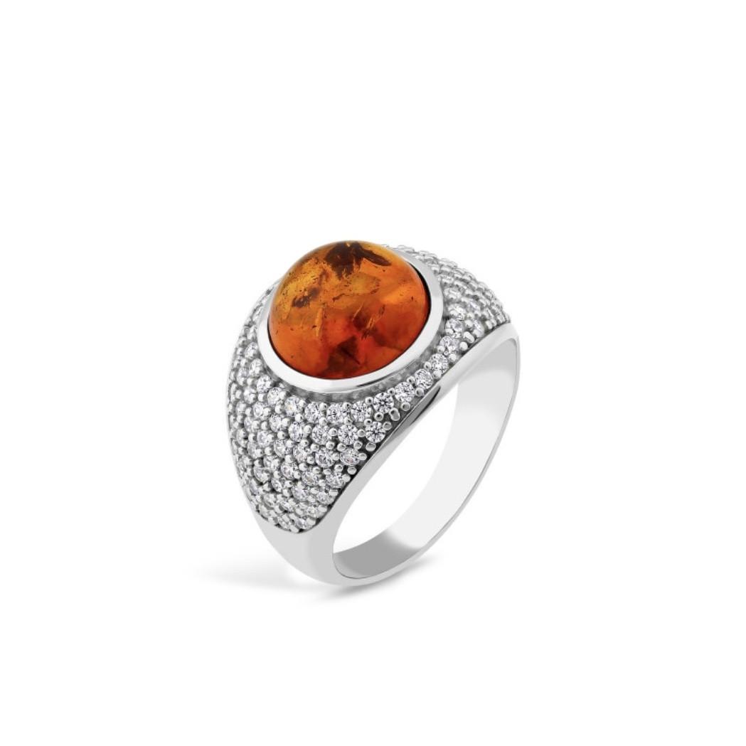 Кольцо с янтарем серебро 925 пробы родированное 4,87 г р. 18 (876к)