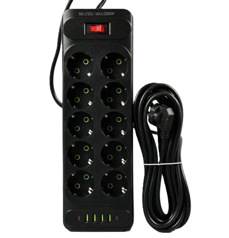 Удлинитель сетевой UA Power F35U 10 розеток 4 USB 2 Type-C 6 м Black (34188177)