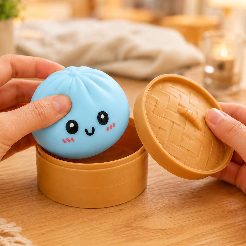 Антистресс-игрушка Bun Rainbow Mystery Squishy Dumpling Пельмень 10 см Голубой
