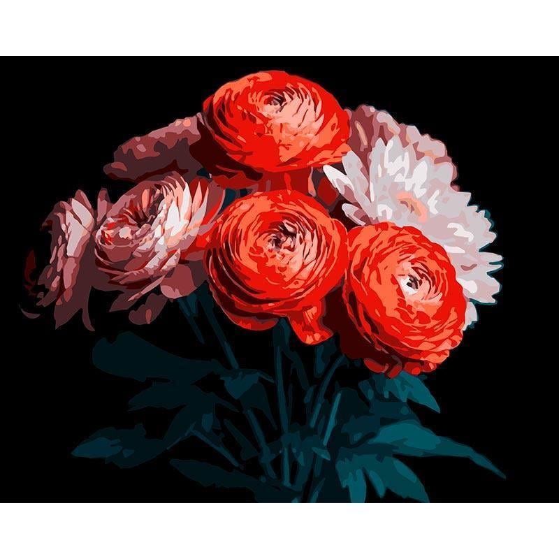 Картина за номерами Strateg Червоні ранункулюси 40х50 см (AH1250)