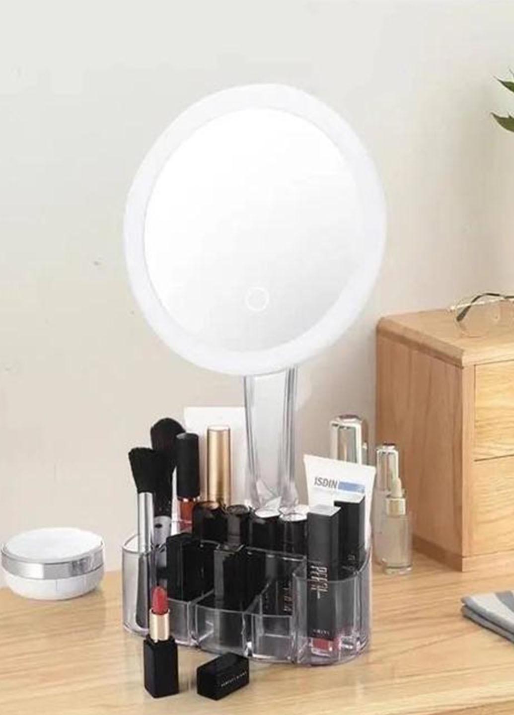 Зеркало настольное косметическое с Led подсветкой Cosmetic Mirror XH-086 с органайзером для косметики 150 мм Белый (U086) - фото 5