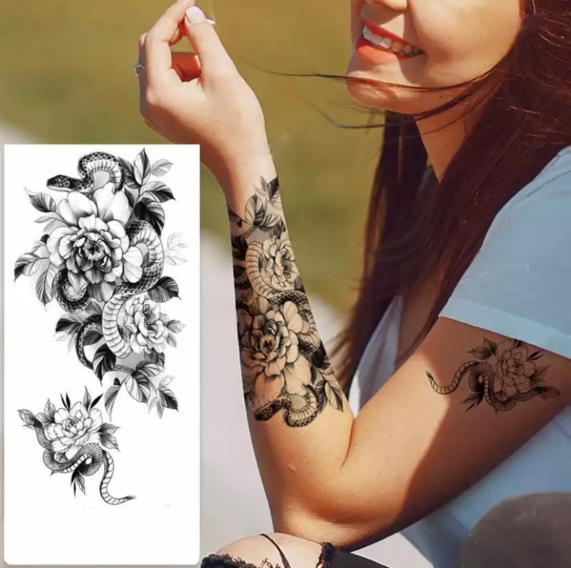 Тату тимчасове водостійке 3D велике Змія з квітами FF-107 17,5х8,5 см (4419531) - фото 2