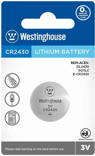 Батарейка літієва Westinghouse CR2430 3V 1 шт. (80) - фото 1 Батарейка літієва Westinghouse CR2430 3V 1 шт. (80) - фото 1