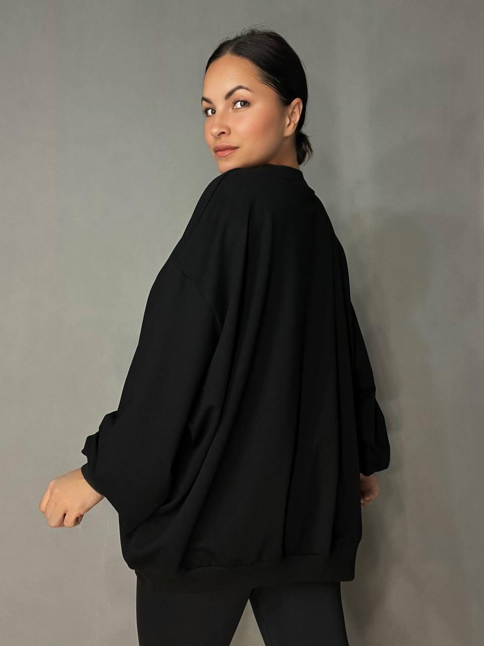 Світшот жіночий MY CITY 3044 широкий дуже вільного крою OS Чорний (1711) - фото 2 Світшот жіночий MY CITY 3044 широкий дуже вільного крою OS Чорний (1711) - фото 2