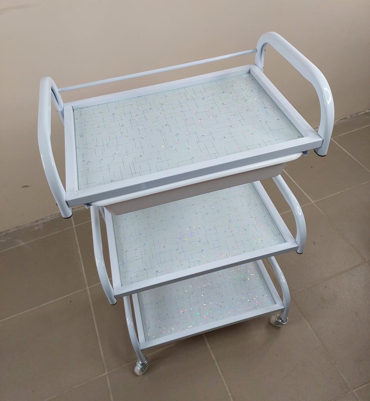 Коляска косметологическая на 3 полочки ДенІС professional с выдвижным лотком Белый (1758973677) - фото 5