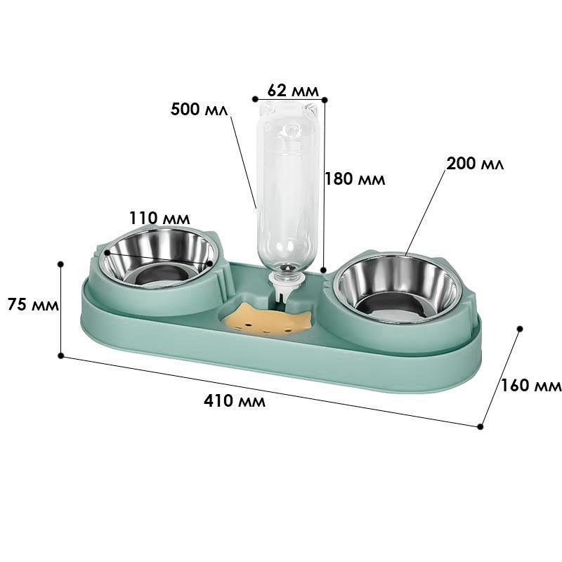 Миска для кошек и собак Lesko 0009 двойная с поилкой Green (1932078015) - фото 5