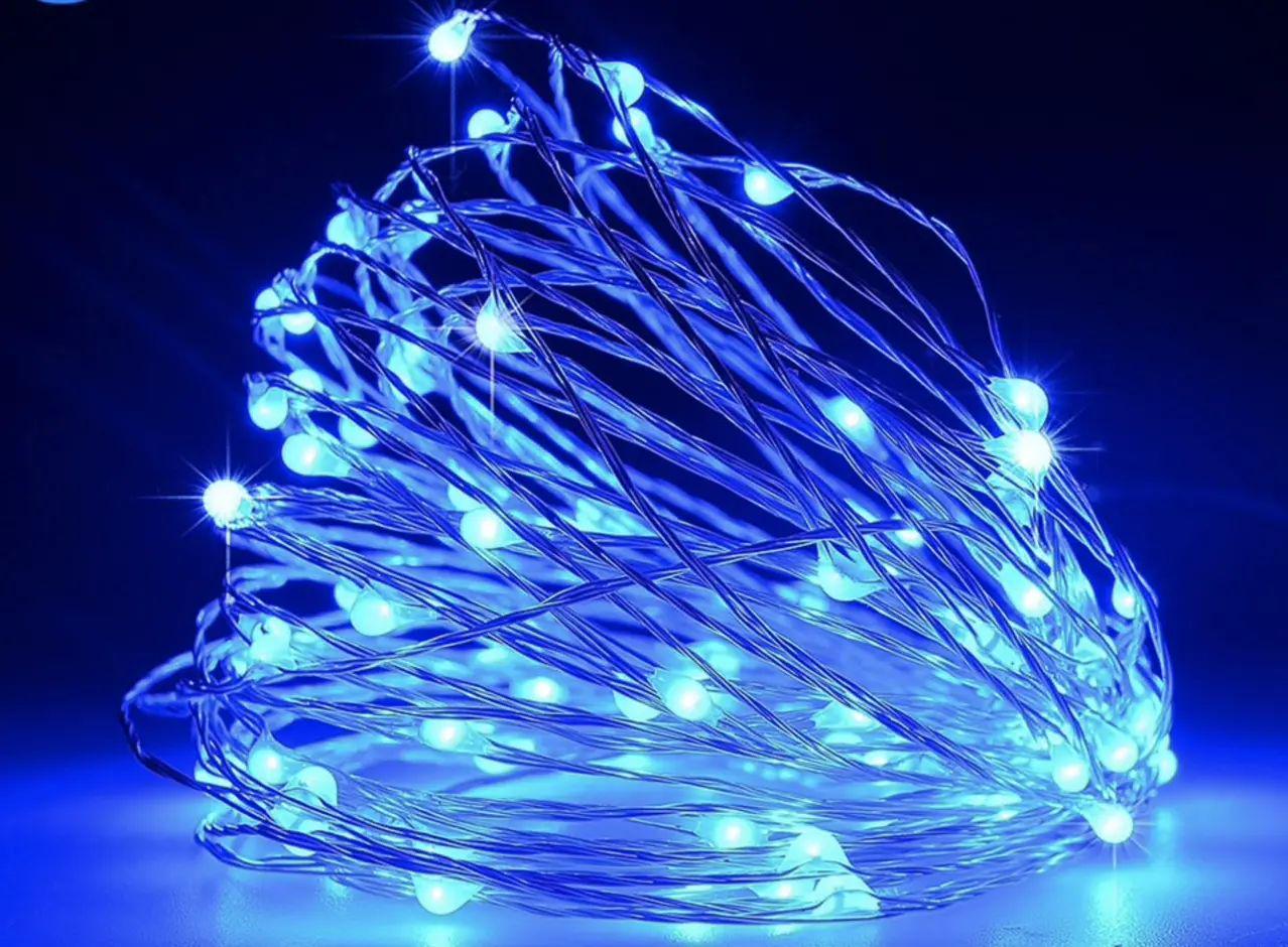 Гірлянда новорічна на прозорому проводі 100 LED 10 м 7107 з контролером та синім світінням