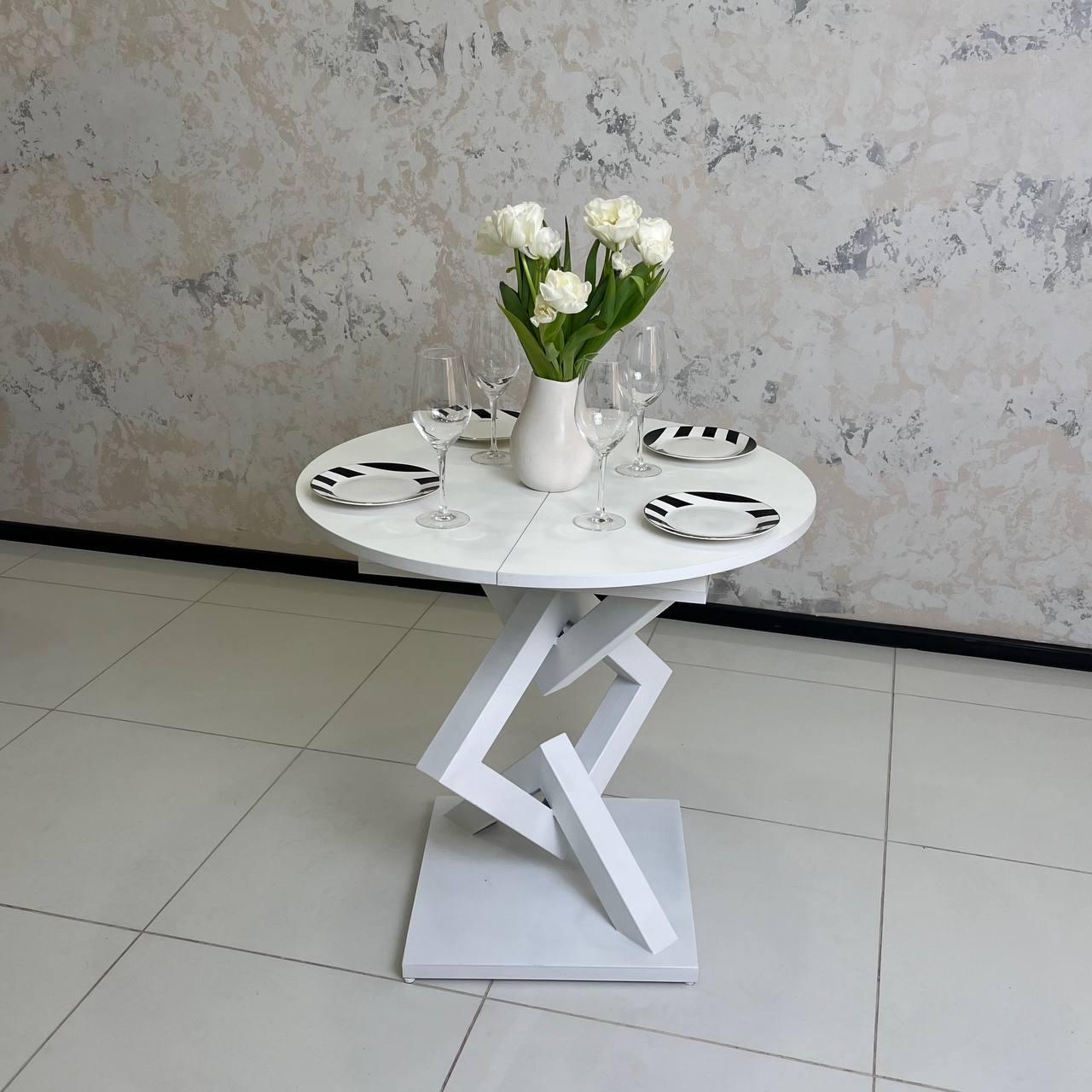 Стіл круглий розкладний KARDINAL УТП030157 d 800х1200x750 Білий/Білий мат