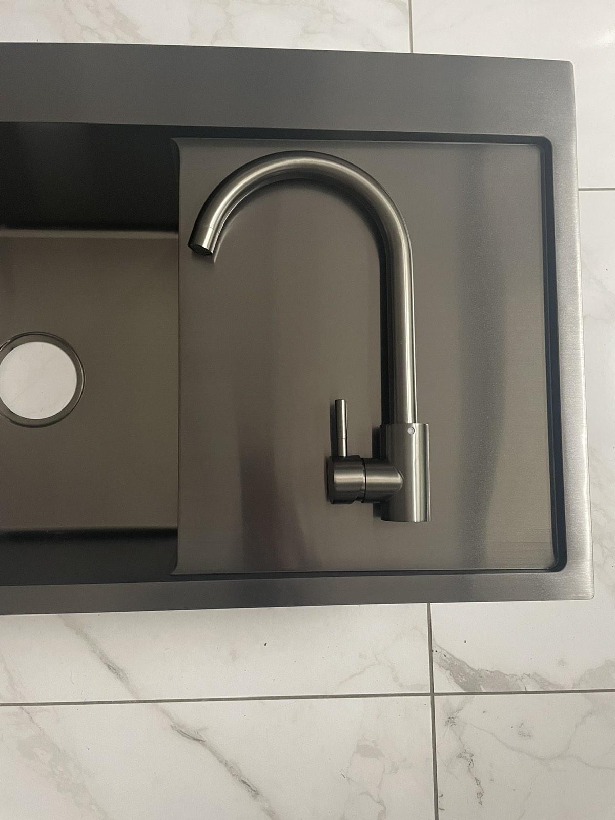 Мийка для кухні Lidz 7849BL PVD ліва Чорний/змішувач-кран для кухні Kroner-SCH035PVD - фото 13