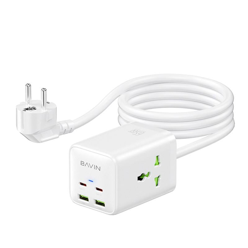 Зарядное устройство BAVIN PC2026Y 65W GaN Super Quick Charger QC4.0 2 PD3.0 Type-C/2 USB-A 3A PPS/2 AC 250V 2500W 1,5 м White (CS-PC2026Y-WH)