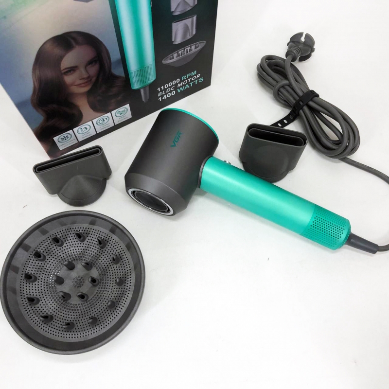 Фен для волос VGR V-440 профессиональный 1400 Вт Green (tf7291) - фото 21 Фен для волос VGR V-440 профессиональный 1400 Вт Green (tf7291) - фото 21