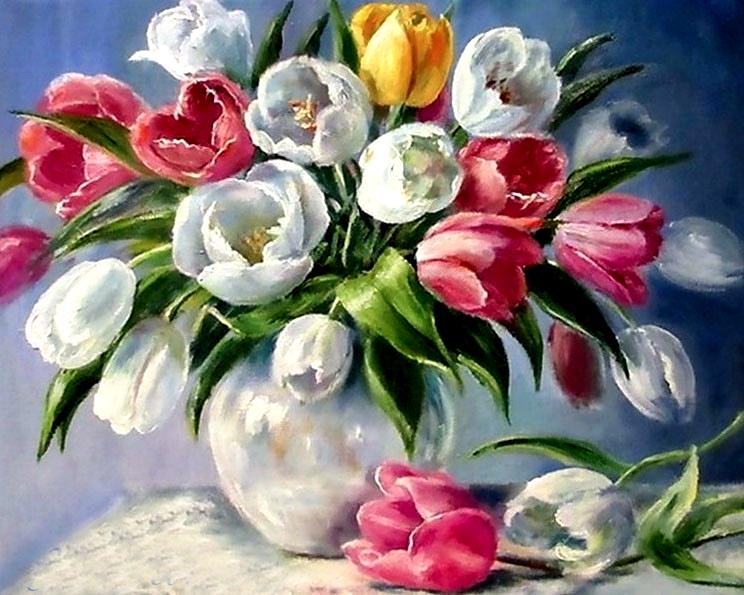 Алмазная мозаика My Art Тюльпаны в вазе на подрамнике квадратные алмазы 40х50 см (12137480)